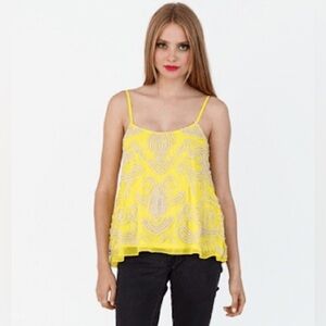 Yumi Kim Yellow Beaded Camisole Top Silk Look Embellished Swing Tank Size S
